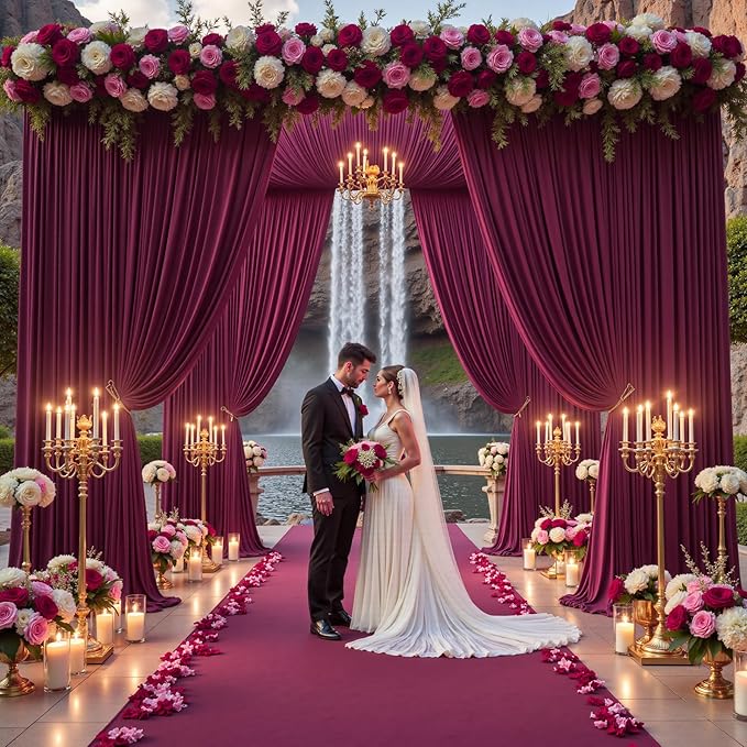 PartyVillage 20ft×15ft Burgundy Backdrop Curtain for Wedding Parties, 4 Panels Wrinkle Free 15 FT Long Polyester Photo Backdrop Drapes Back Drop Cloth for Birthday Photography Background