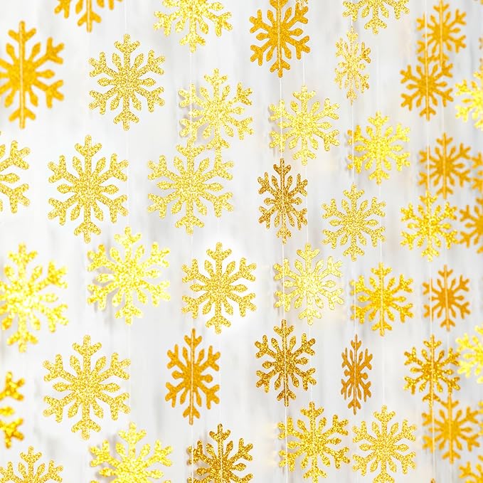 Snowflake-Snow Gold Christmas Party-Decoration Garland - 52ft Winter Wonderland Frozen Ornaments Hanging Paper Streamers,New Years Birthday Baby Shower Bachelorette Wedding Ceiling Decor Hugfond