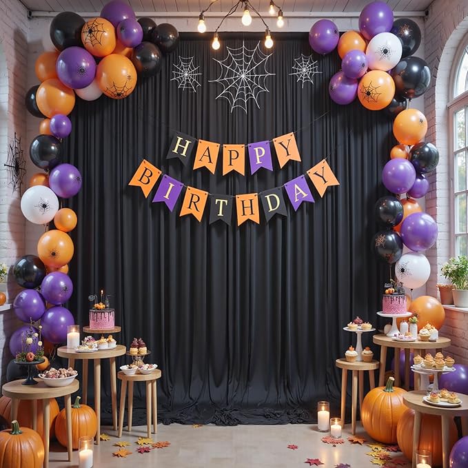 50x12ft Wrinkle Free Black Backdrop Curtain for Wedding Parties,10 Panels 5×12 ft Long Soft Silky Polyester Fabric Backdrop Drapes Black Photo Back Drop Curtains for Party Photography Background Cloth
