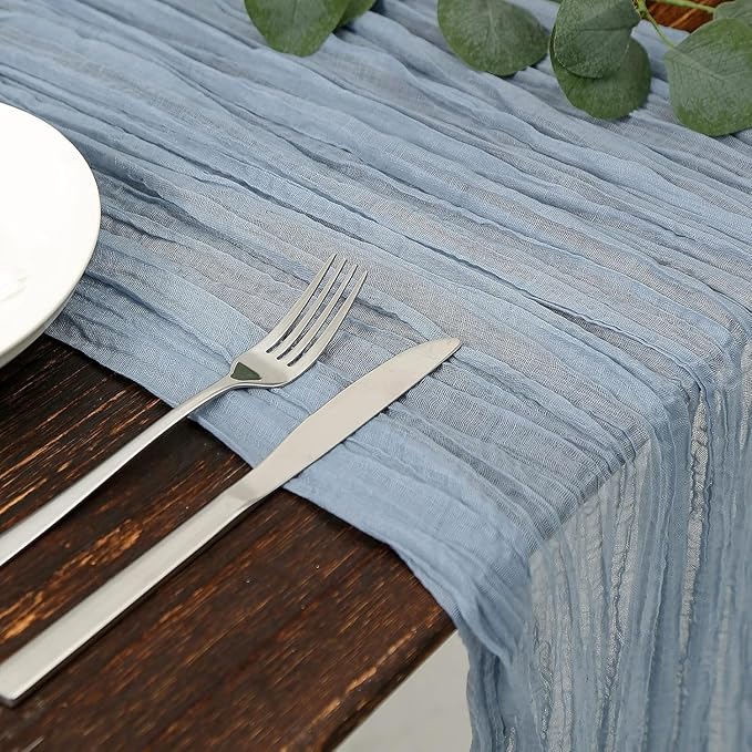 12Pcs Gray-Blue Cheesecloth Table Runner 120 Inch10FT Gray-Blue Rustic Boho Cheesecloth Table Runner Cheese Cloths for Wedding Party Baby Shower Birthday Home Decor Holiday Decorations