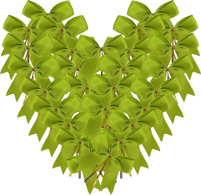 50 pcs 3-1/2" Apple Green Satin Ribbon Twist Tie Bows for Spring Gift Wrapping with Fish Tails (Lt.Green)