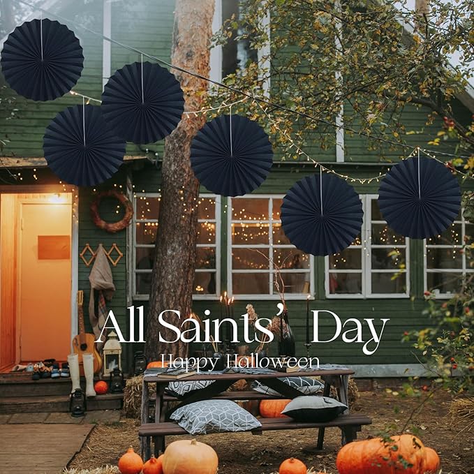 Black Party Decorations,Halloween Decor Events Accessories,Black Birthday Decorations,Anniversary Decorations for Party,Birthday Decorations for Men 16in Hanging Paper Fans 30 Color DIY Set(Black)
