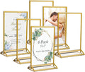 6 Pack Acrylic Sign Holder 5x7" Photo Frames, Double-sided Clear Menu Holder Gold Picture Frames for Wedding Table Numbers, Table Top Display Sign Stand Plastic Flyer Holder Vertical Paper Holder