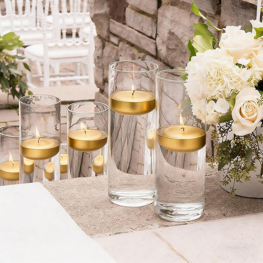 Gold Floating Candles 3 Inch 12 Pack – Paraffin Wax Floating Candle for Weddings, Centerpieces, Parties & Holiday Décor – Elegant, Long Burning & Clean Flame