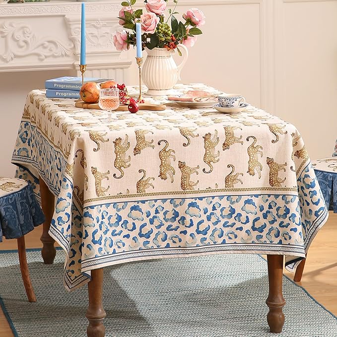 patdrea Designer Linen Rectangular Table Cloth,Vintage Leopard Animal Soft Extra Long Tablecloth,Fall Dacorative Cover for Kitchen Dining,Christmas,Parties,Holiday,Thanksgiving,67"x118"-from