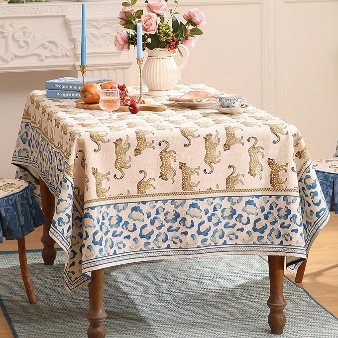 patdrea Designer Leopard Animal Linen Small Table Cloth for Square Table,Vintage Breathable Soft Tablecloth,Dacorative Cover for Kitchen Dining,Holiday,Christmas,Thanksgiving,67"x67"-from