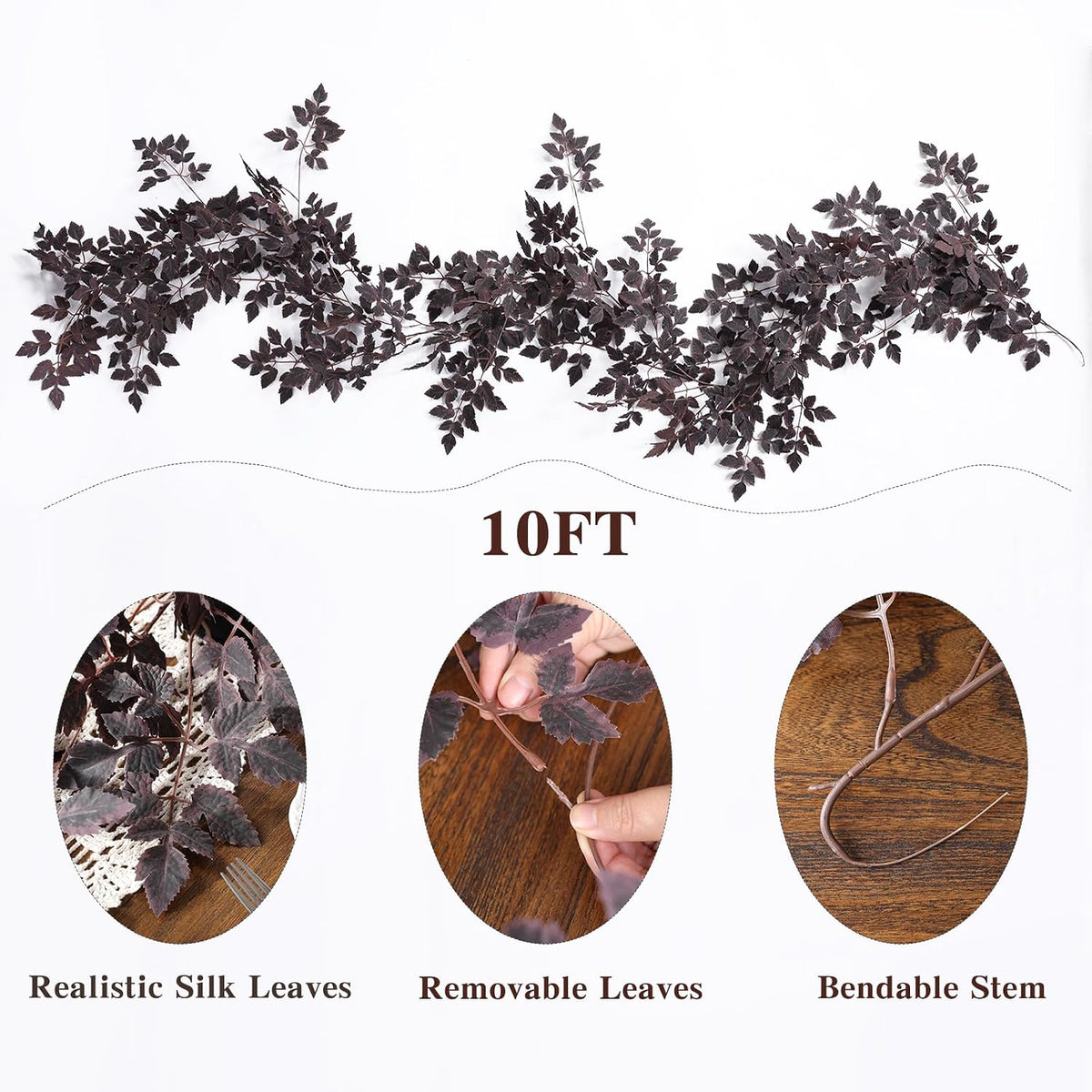 mizii 10ft artificial vines garlands burgundy faux cimicifuga shown in use