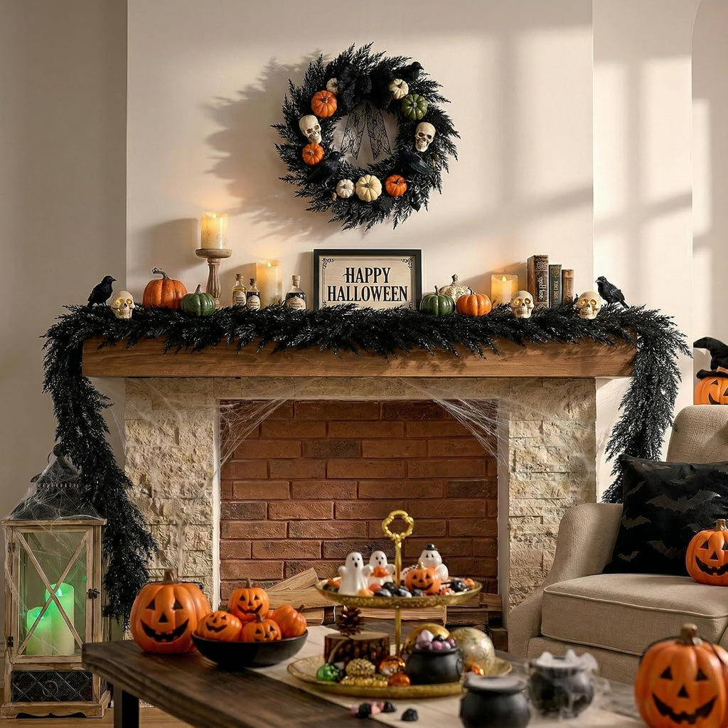 valery madelyn 9ft artificial norfolk pine halloween garland shown in use