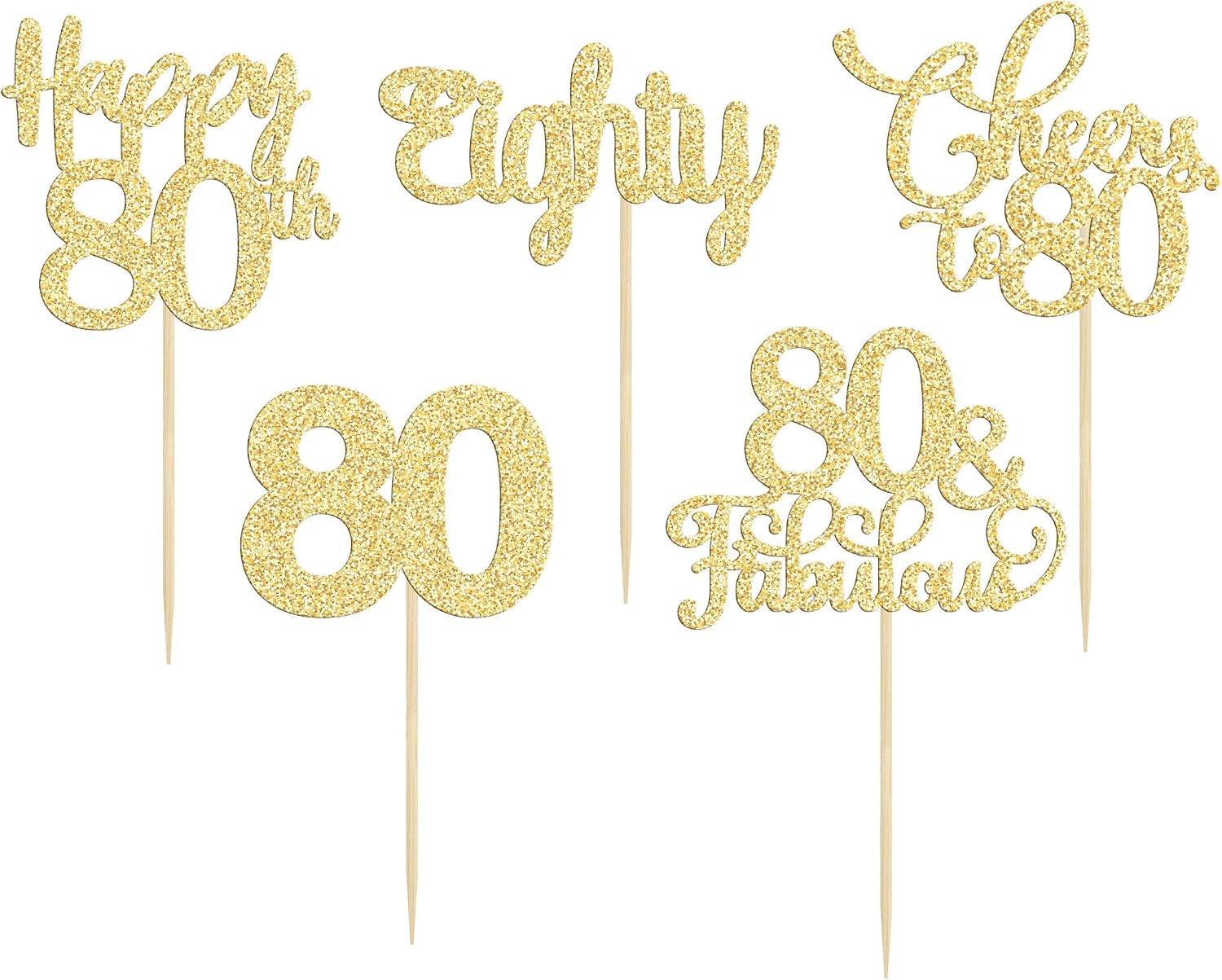 30 Pack Happy 80th Birthday Cupcake Toppers Gold Glitter Eighty Cheers to 80 Years Old Birthday Cupcake Picks for Happy 80th Anniversary Party Cake Decorations