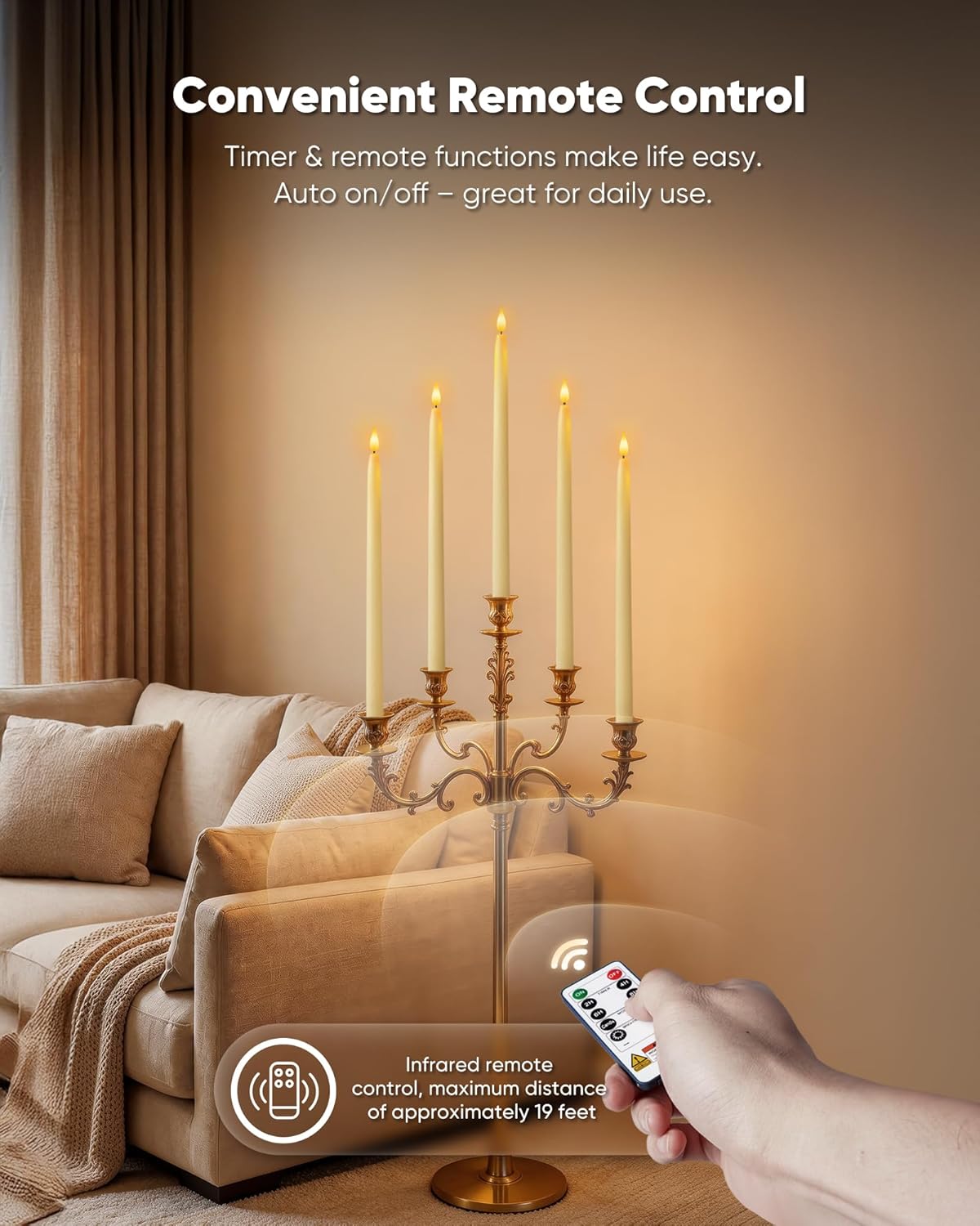 Homemory 15 inches Real Wax Flameless Taper Candles with Remote Timer, 6 Pcs ...