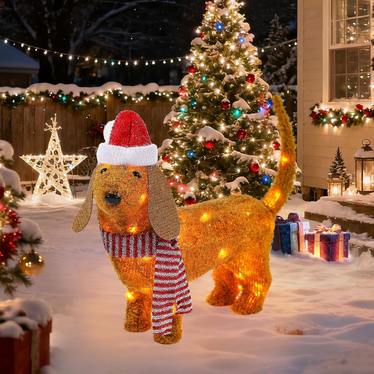 christmas lighted dog outdoor decoration, 2.3 ft pre-lit, main product view
