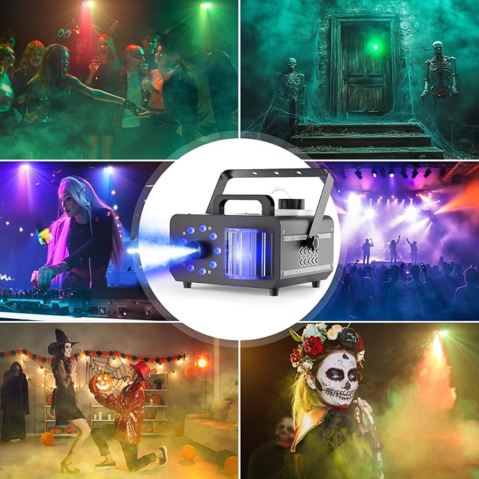Fog Machine with RGBW LED Lights, 1200W Professional Smoke Machine, 1L Tank, 3000CFM Output, 14 Colors for DJ Party Stage Wedding Halloween 4PACK