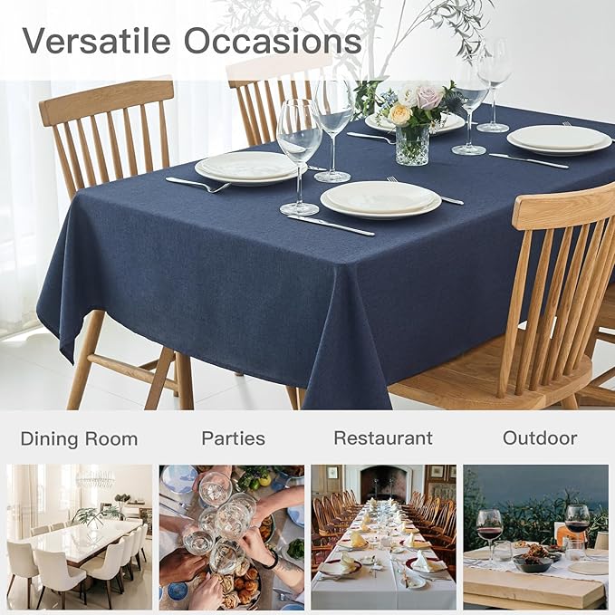 maxmill Linen Textured Rectangular Tablecloth Water Resistant Wrinkle Free Spill-Proof Stain Proof Dining Room Table Cloth Decoration Banquet Party Wedding Holiday Dinner, 52 x 84 Inch, Navy Blue