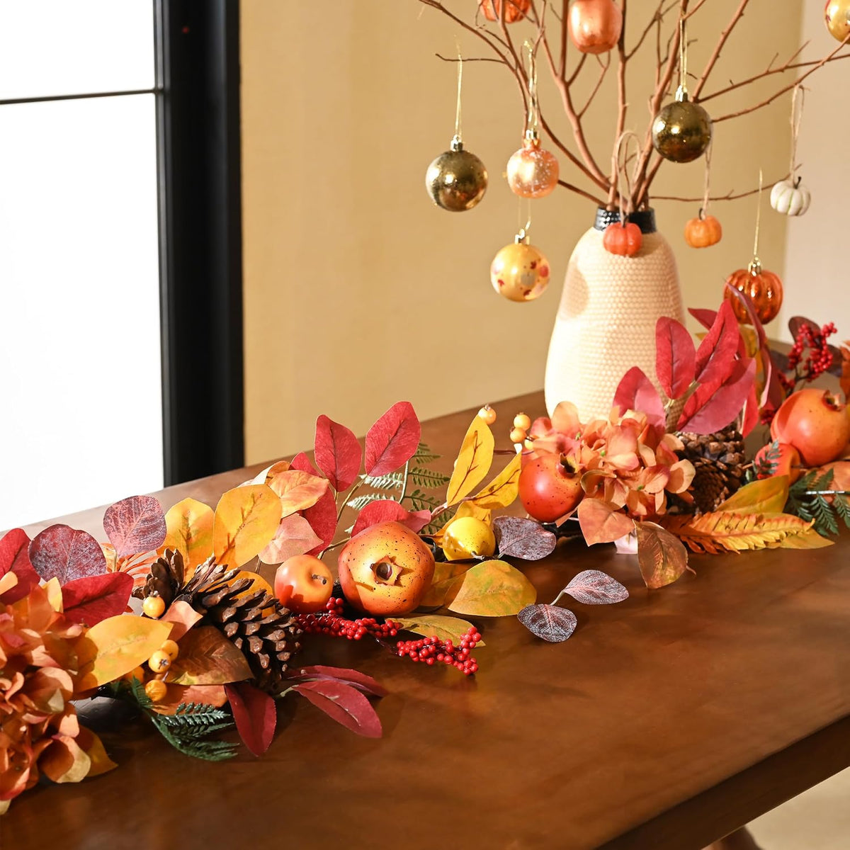 decorbyhannah 6ft fall garland for mantle with lights, side view