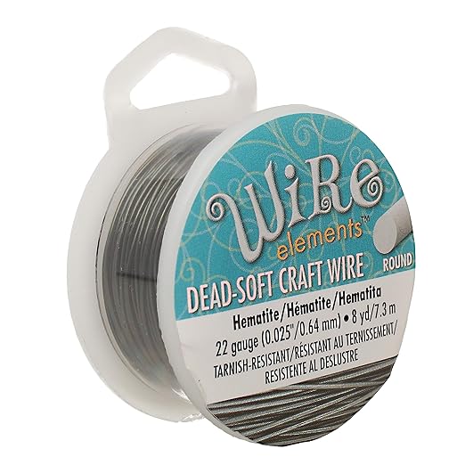 The Beadsmith Wire Elements Craft Wire – Tarnish Resistant, Soft Temper, Round, Hematite Color – 0.64mm, 22 Gauge, 8 Yard Spool – Jewelry Making, Wire Wrapping, Floral, & Other DIY Crafts
