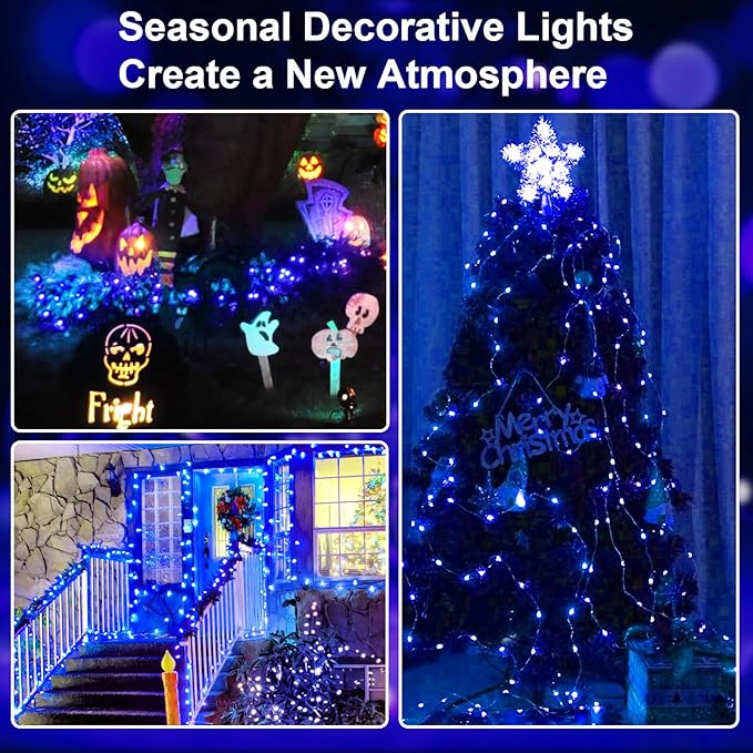 2 Pack 16Ft 50 LED Blue Fairy Lights Mini String Lights Waterproof for Mason Jars Halloween Christmas Parties Wedding Table Centerpieces Decoration