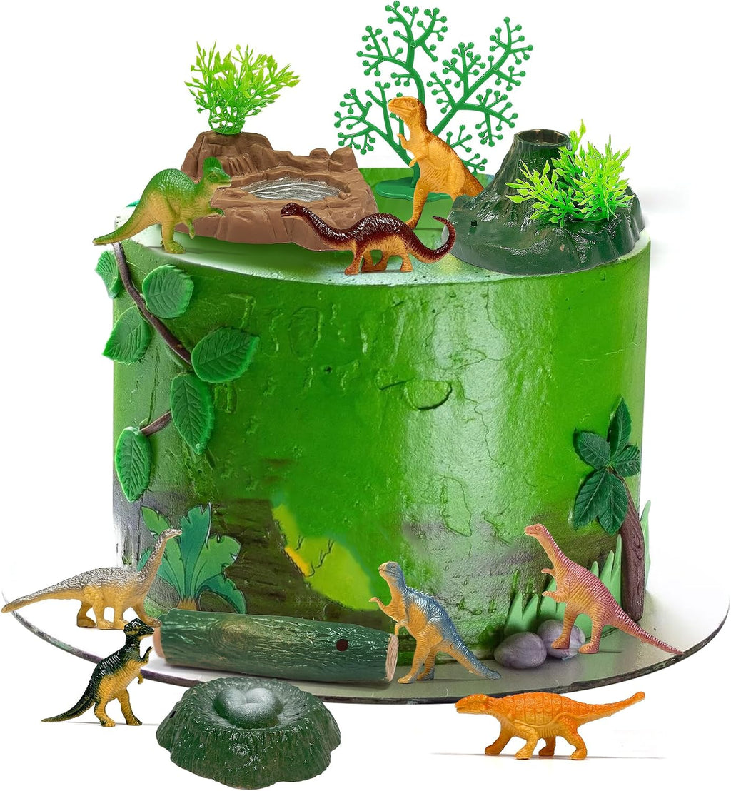 15Pcs Dinosaur Cake Topper with Dinosaur Egg Nests/Leaves/Trees/Rockeries.Lmaginative and Creative Dinosaur Decorations(Dinosaur Cake Topper)