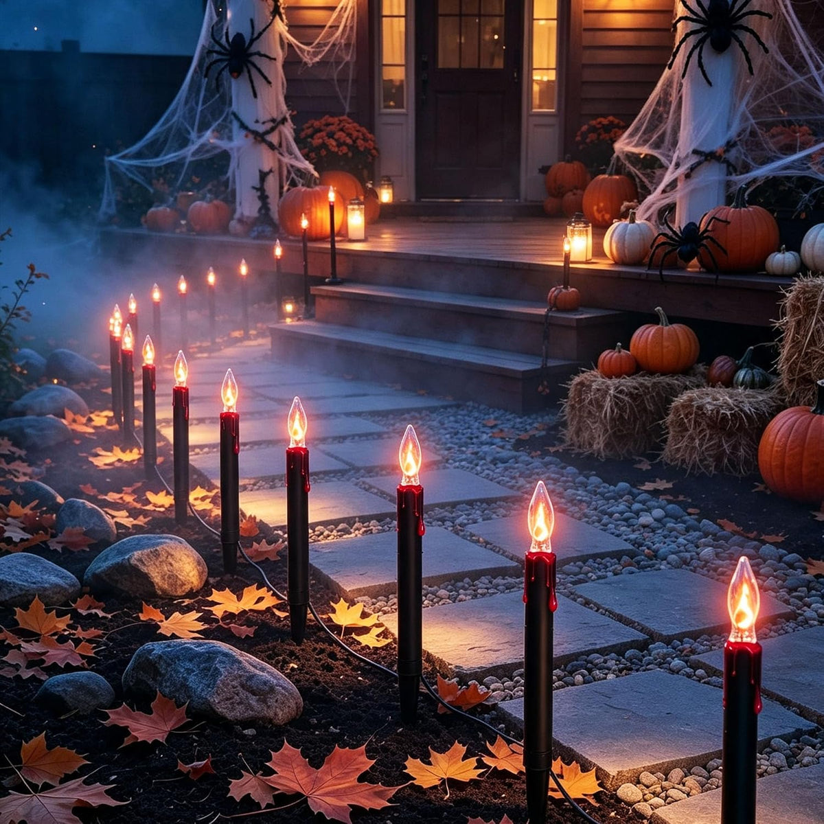 Halloween C18 Flicker Flame Pathway Lights – 19.5FT Plug-in Outdoor Candle Li...