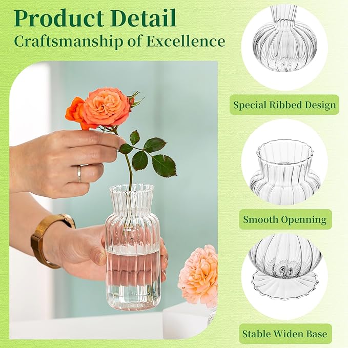 Mini Glass Vases for Centerpieces - Hewory Clear Small Bud Vases in Bulk, Cute Flower Vases Set for Wedding, Home Decoration, Table Decor (Clear, 4)