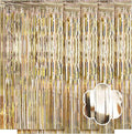 5 Pack Champagne Gold Foil Curtain Backdrop 3.2ft x 9.8ft Metallic Tinsel Foil Fringe Curtains Streamer Photo Booth Backdrop for Birthday Party Engagement Bachelorette Party Decorations