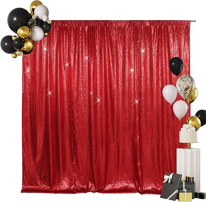 SquarePie Sequin Backdrop Less Transparent Background Sparkly Curtain for Wedding Christmas Party 6FT x 6FT Red