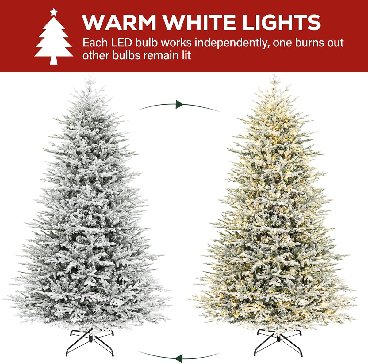 hykolity 7.5 ft prelit flocked christmas tree with showing dimensions