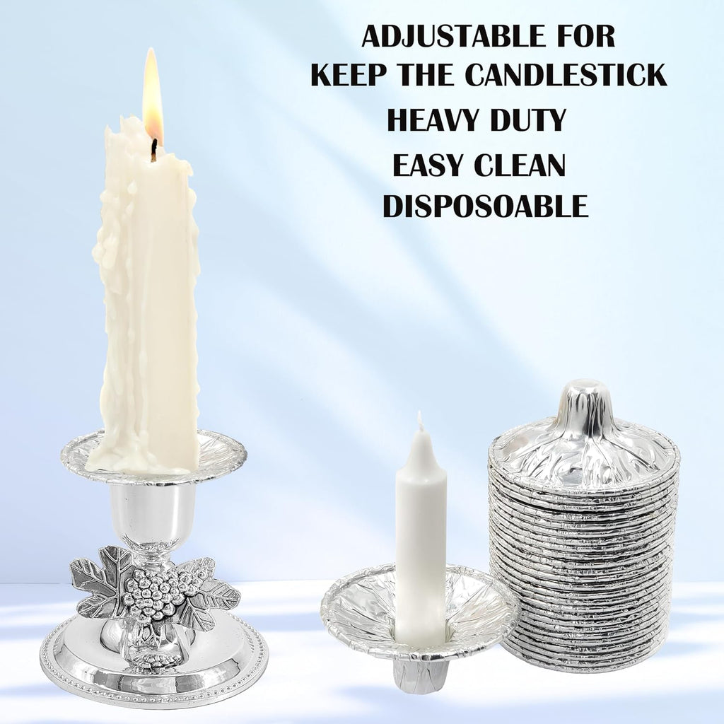 The Dreidel Company Extra Heavy Disposable Candle Holders, 100 Pack - Disposable Candle Drip Cup, Aluminum Foil Drip Cup Bobeches