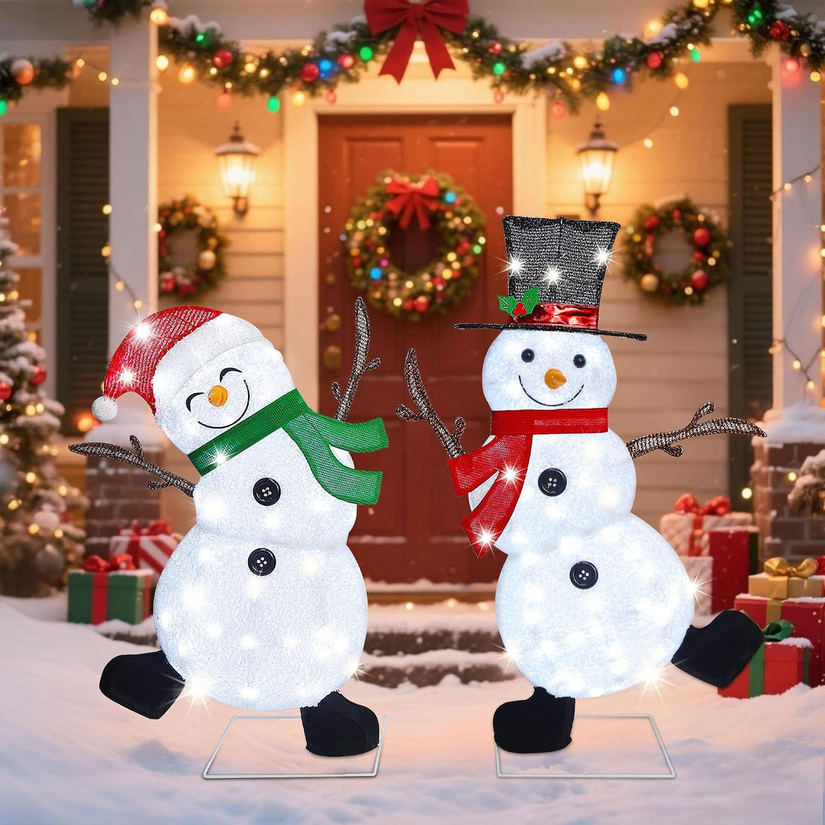 lulu home 2-pack lighted christmas snowman decorations, 3.1+2.5ft, main product view