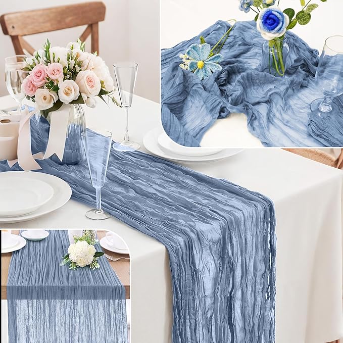 1-Pack Dusty Blue Cheesecloth Table Runners – 10FT (35x120 Inch) Boho Rustic Gauze Fabric Cheese Cloth Table Runner for Weddings, Baby Showers, Bridal Shower, Farmhouse & Birthday Party Decor