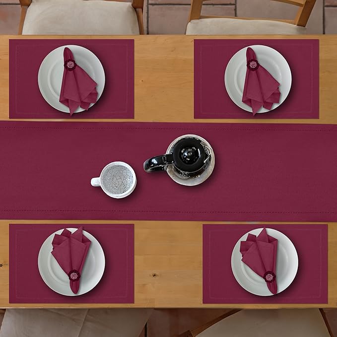 Ruvanti Linen Table Runner 108 Inches, Classic Hemstitch, Washable, Reusable, Non-Slipping, Stain Resistant- Perfect for Parties, Weddings, Dinners, Thanksgiving, Christmas, Indoor use – Burgundy