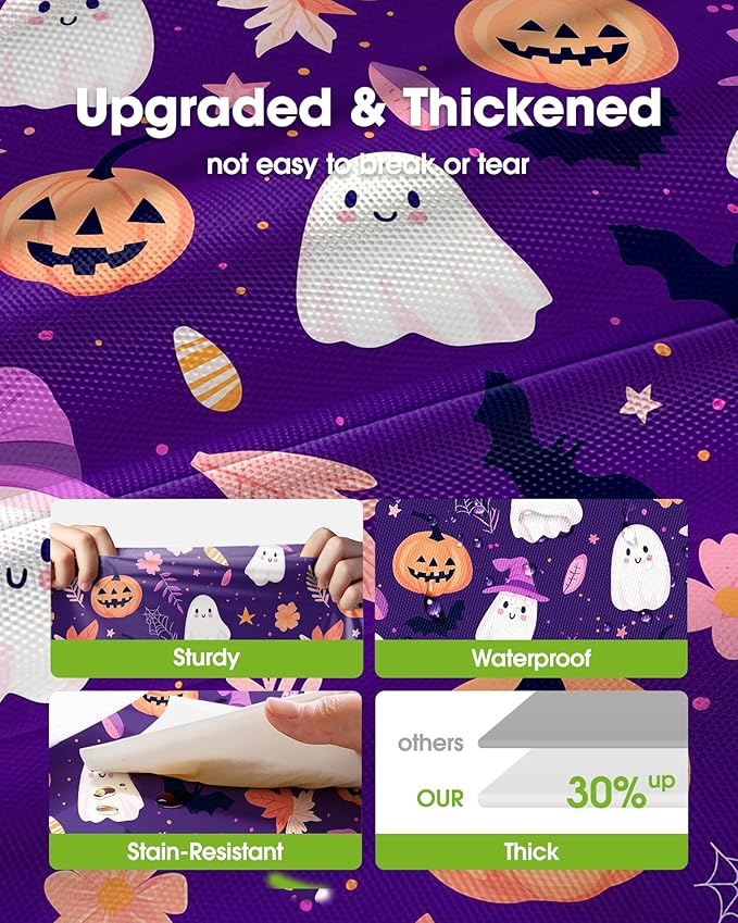 Pureegg Plastic Table Cloth Disposable 10 Pack, 54 x 108 Inch Table Cloths, Vampire Party Decorations, Halloween Tablecloths, Rectangle, Plastic Cover, Leakproof & Sturdy, Halloween Purple
