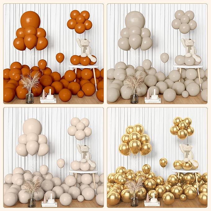 Amandir 153pcs Burnt Orange Balloon Garland Arch Kit, Different Sizes 18 12 10 5inch White Sand Nude Latex Metallic Gold Confetti Thanksgiving Fall Balloons for Baby Shower Birthday Party Decorations