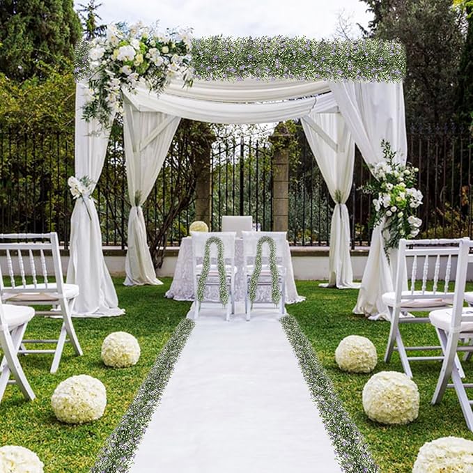 Artificial Baby Breath Flower Vines, Babys Breath Artificial Flowers Real Touch Faux Gypsophila Hanging Fake Baby's Breath Garlands for Wedding and Baby Shower Decor 2Pcs 5.8ft（Purple）