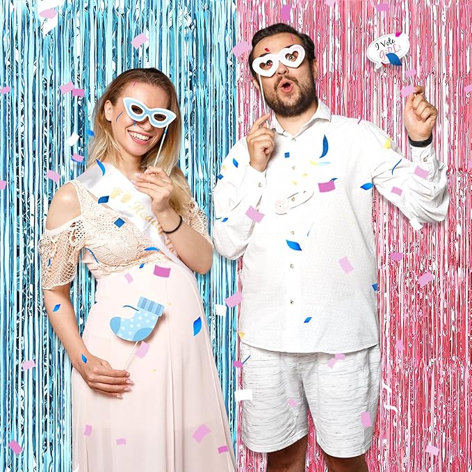 6 Pack Pink Blue Foil Fringe Curtain Backdrop, 3.28Ft x 8.2Ft Metallic Tinsel Foil Fringe Streamer Curtains for Photo Booth,Birthday, Christmas Day, New Year, Wedding Party Decorations