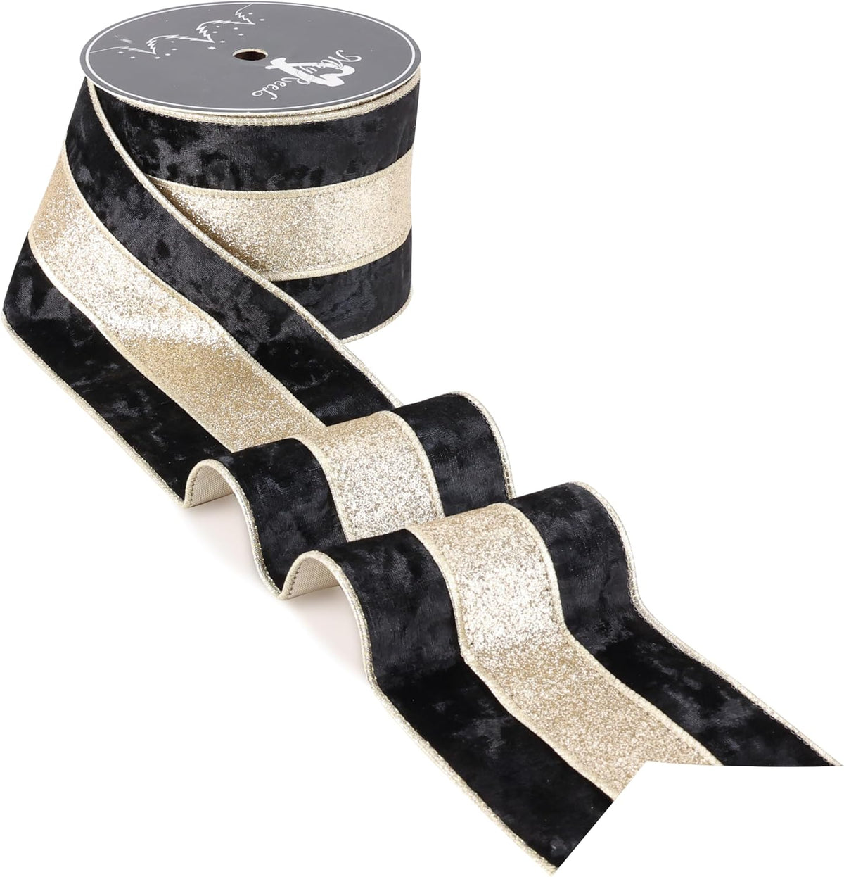 mayreel black crushed velvet ribbon wired 4 inch, main product view