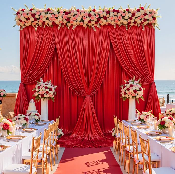20ftx10ft Red Sequin Backdrop Curtain for Parties, Wrinkle Free Thick Glitter Sparkle Photo Backdrop Drapes 4 Panels 5x10FT Shimmer Back Drop Cloth for Wedding Birthday Photography Background