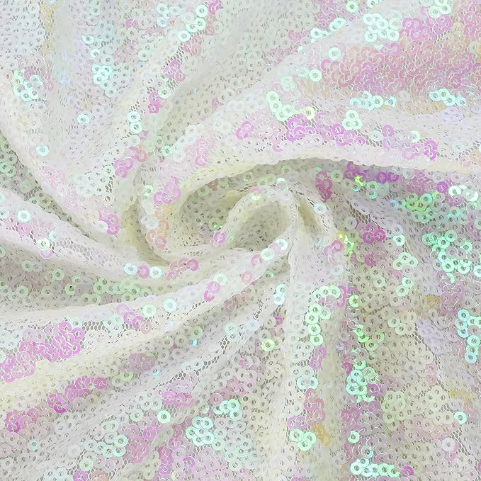 Eternal Beauty White Iridescent Sequin Backdrop, 5x7 Ft Glitter Background Curtains for Shimmer Photography Party Wedding Birthday Back Drop Decor