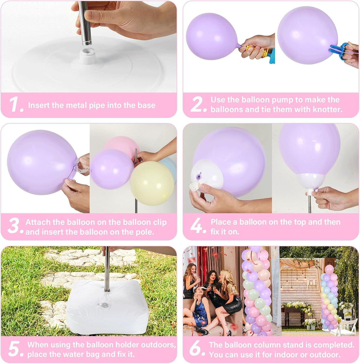 2 sets adjustable balloon column stand kit with showing dimensions