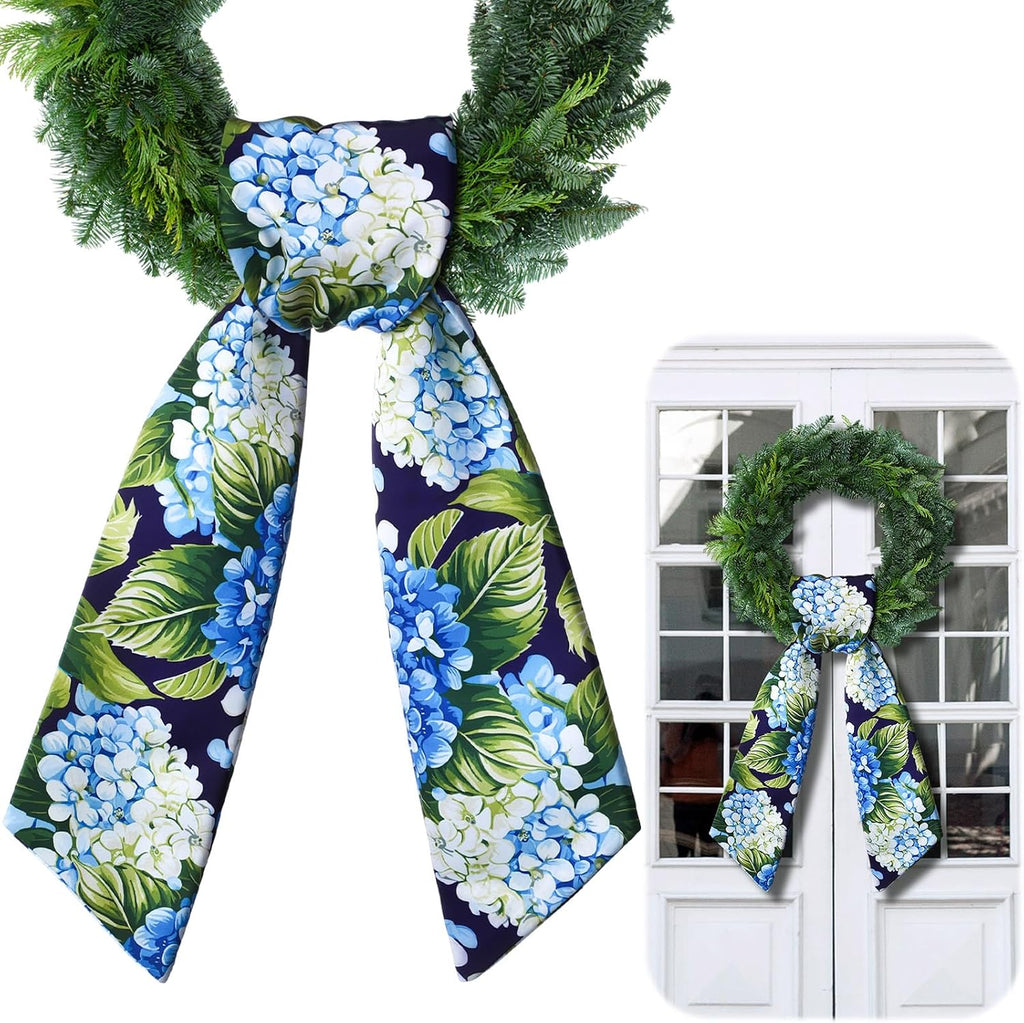 Summer Wreath Sash for Front Door 4.5'' x 56'' Spring Blue Hydrangea Wreath Sash for Embroidery Monogrammed Yard Doorway Porch Wall Door Ribbon Bow Home Decor Indoor Outdoor