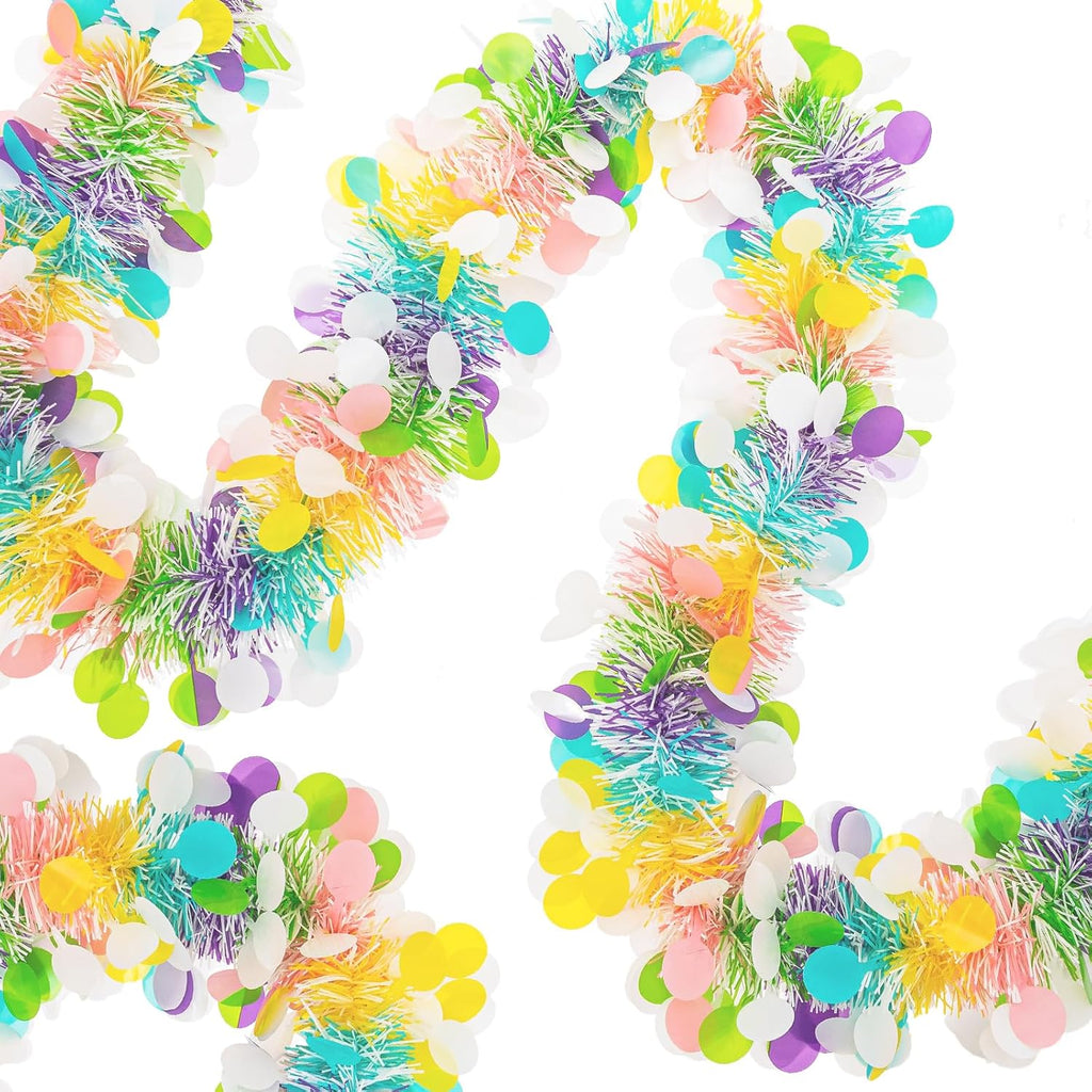 33FT Easter Tinsel Garland Colorful Easter Egg Metallic Twist Tinsel Garland with Confetti Spring Hanging Tinsel Garland Decoartion for Easter Tree Stair Mantle Party Supplies