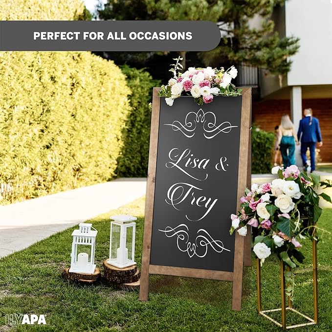 Ilyapa A-Frame Chalkboard Sidewalk Sign - 58 x 27 inches, Folding Standing Sandwich Sign – Freestanding Barnwood Magnetic Sandwich Menu Display
