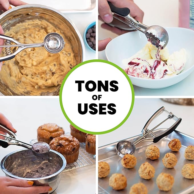 Spring Chef Medium #40 Stainless Steel Cookie Scoop for Baking - Multifunctional Cookie Dough Scoop with Trigger Release, 1.7 Tablespoon Food Scooper for Kitchen - Dishwasher Safe Melon Baller - Black