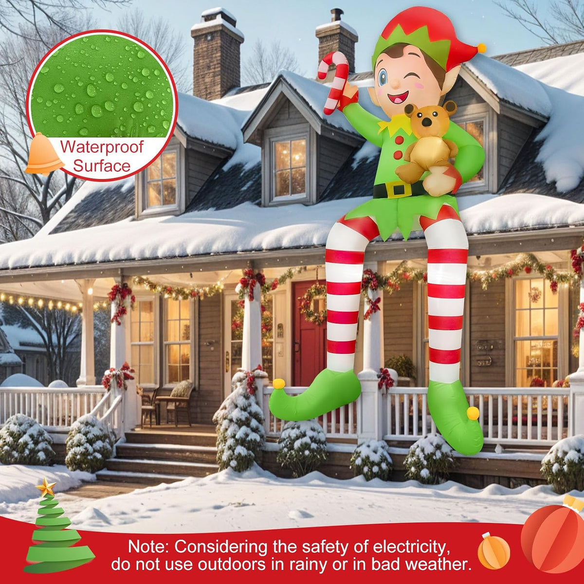 ourwarm 10ft christmas inflatable outdoor decoration, giant sitting, side view