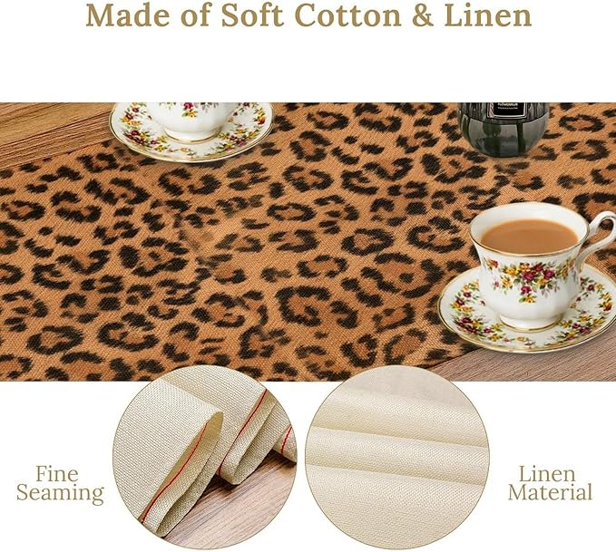 Leopard Print Table Runner Wildlife Vintage Cheetah Fur Spot Animal Skin Spots Pattern Table Cloth for Garden Farmhouse Wedding Party Vacation Dinner Home Decoration, 13x36 Inch
