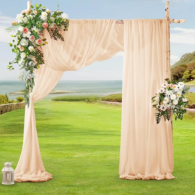 SiinvdaBZX 2 Panels Wedding Arch Draping Fabric 30" x 20Ft Peach Pink Sheer Chiffon Fabric Outdoor Extra Long Decorative Drapery for Party Ceremony Ceiling Curtain Backdrop