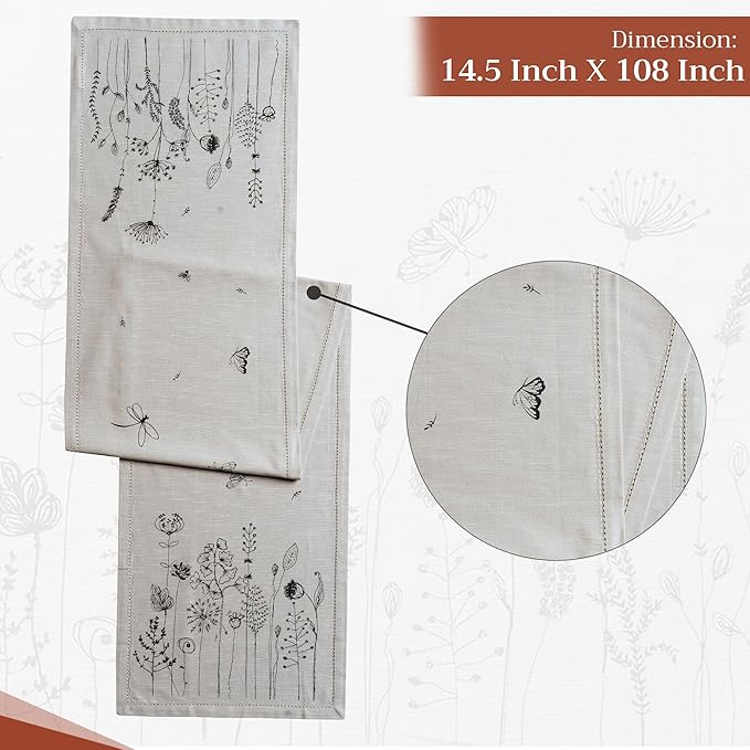 Maison d' Hermine Table Runner 100% Cotton Single Layer Table Runners 108 inches Long Decorative for Home Kitchen Dining Party Baby Shower Wedding Bridal Shower Spring Summer (Flore, 14.50" x 108")