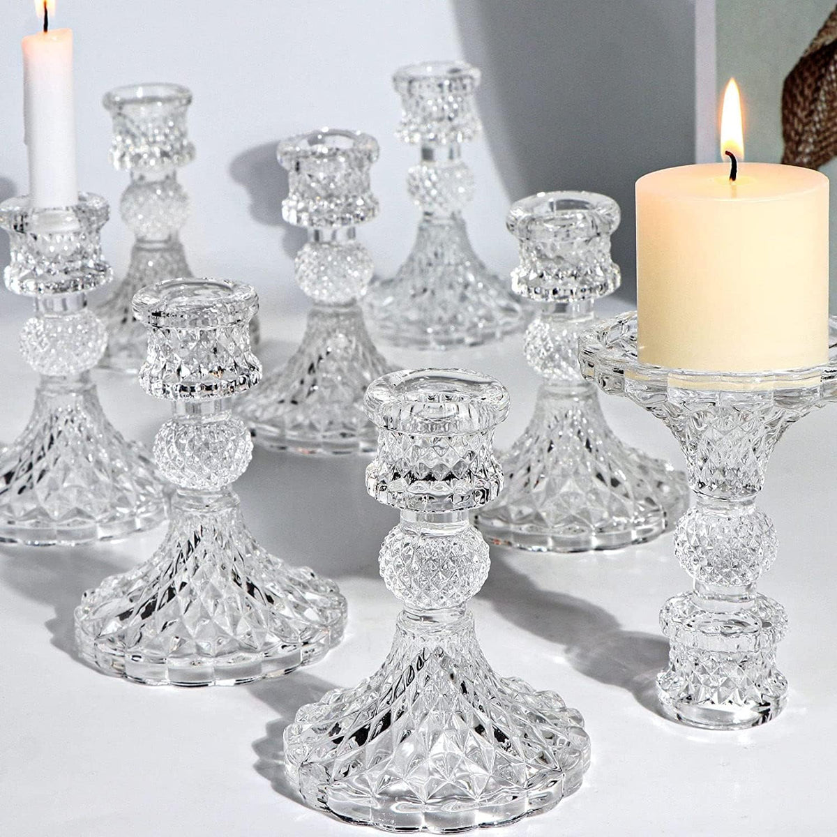 DARJEN Candlestick Holders Set,12Pcs 4" H Taper Candle Holders Bulk, Cle...