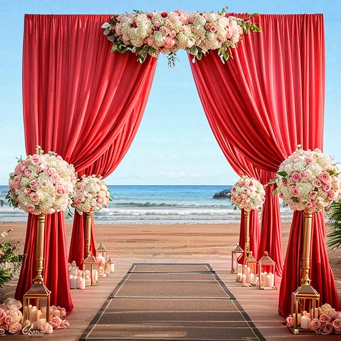 30ftx12ft Wrinkle Free Red Backdrop Curtain, 6 Panels 12FT Height Red Wedding Backdrop Drapes, Silky Polyester Back Drop Cloth for Birthday Photography Background Party Backdrop Draping