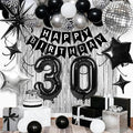 30th Birthday Decorations for Men Women, Black Silver Happy Birthday Party Decorations， 30 Year Old Party Supplies with Number 30 Balloons, Banner, Fringe Curtains Kit