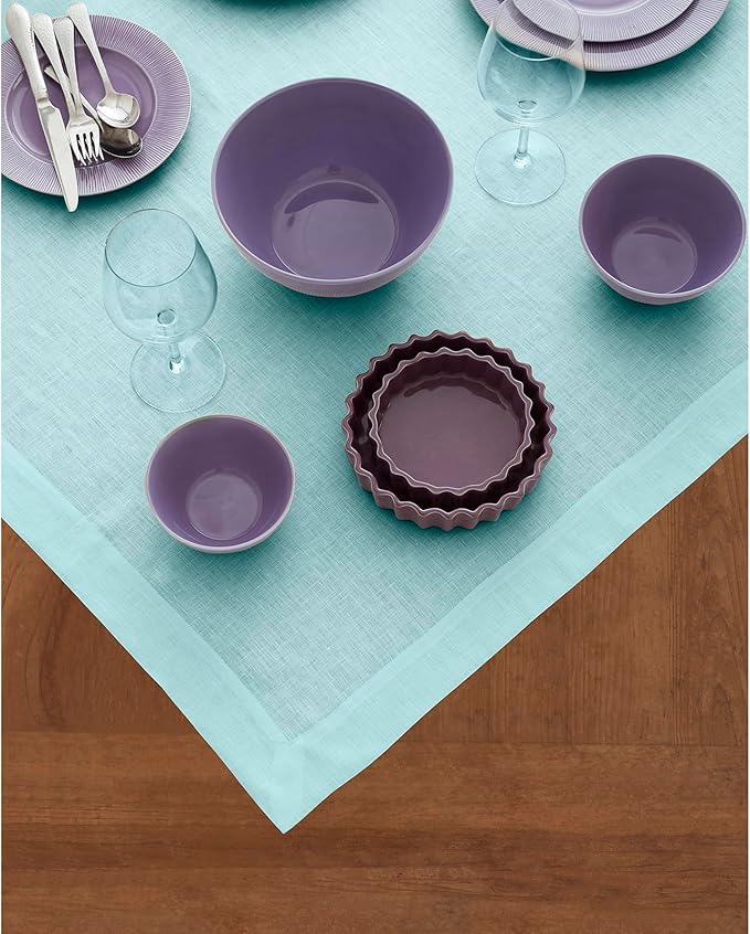 Solino Home Aqua Blue Linen Tablecloth 52 x 52 Inch - 100% Pure Linen Square Table Throw - Fete, Machine Washable Fabric Table Cloth for Fall, Autumn